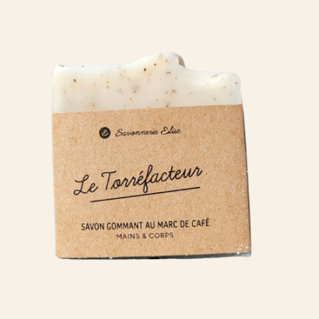 Soin corporel naturel et gourmand Le Torréfacteur, savon solide zéro déchet exfoliant aux ingrédients biologiques et artisanaux